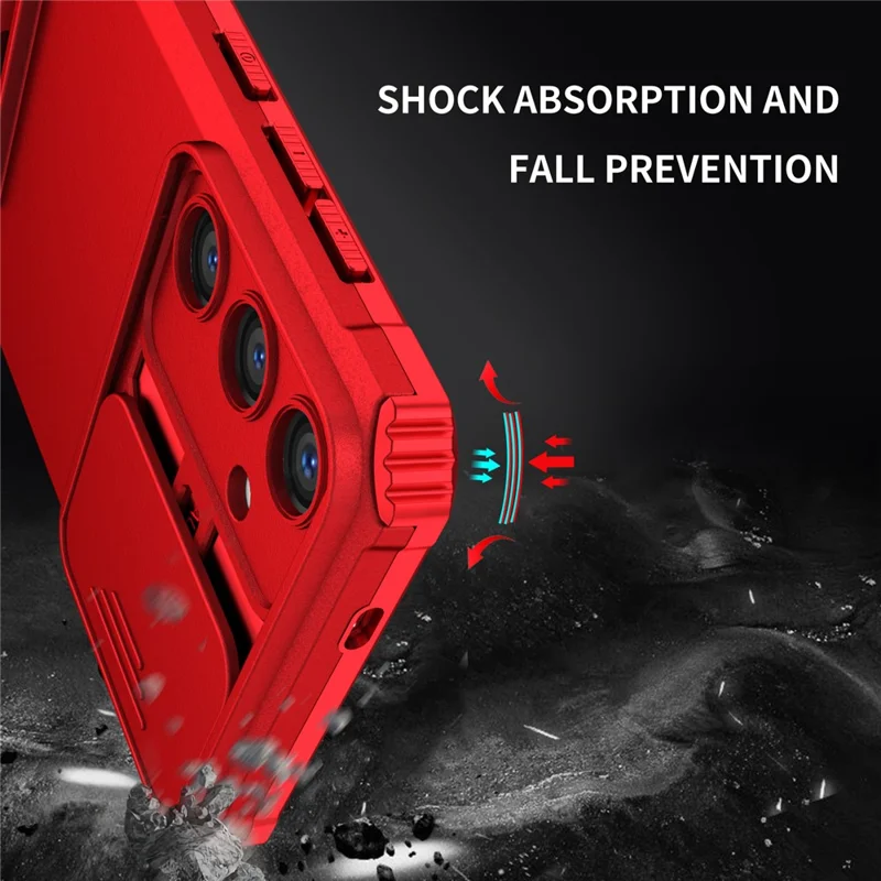 For Samsung Galaxy A37 5G Case Camera Slider PC + TPU Phone Cover with Kickstand - Red