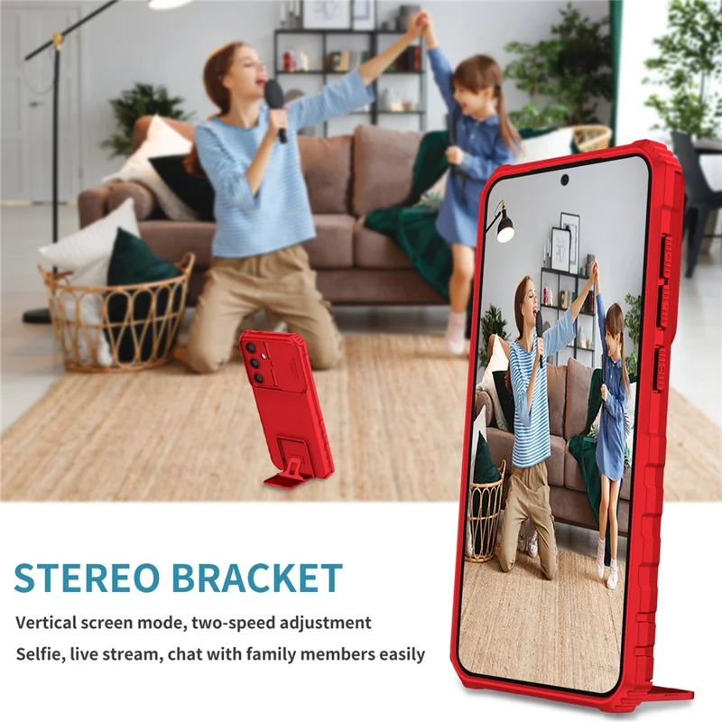 For Samsung Galaxy A37 5G Case Camera Slider PC + TPU Phone Cover with Kickstand - Red