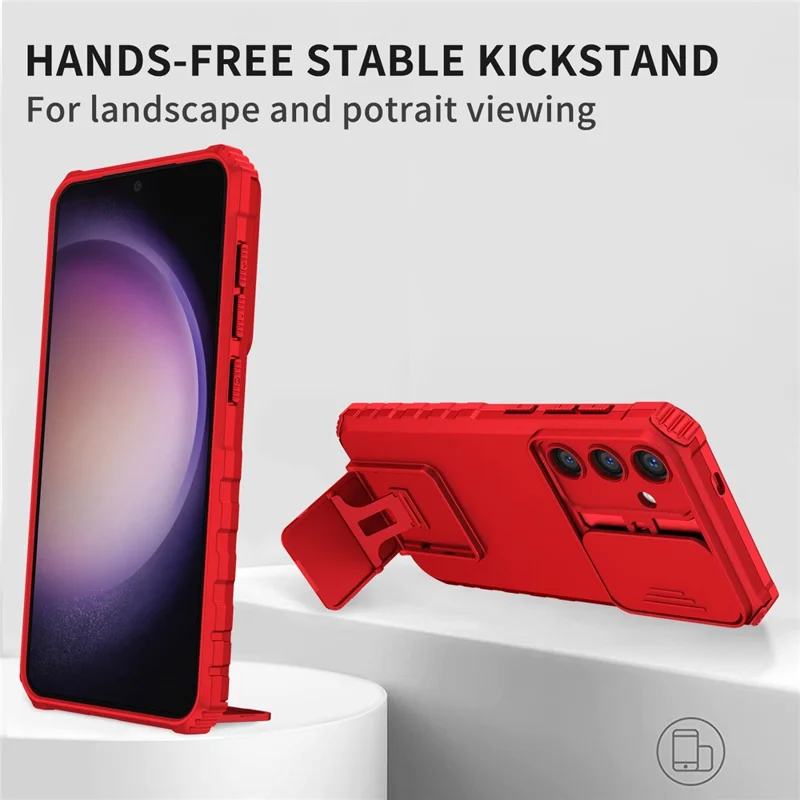 For Samsung Galaxy A37 5G Case Camera Slider PC + TPU Phone Cover with Kickstand - Red