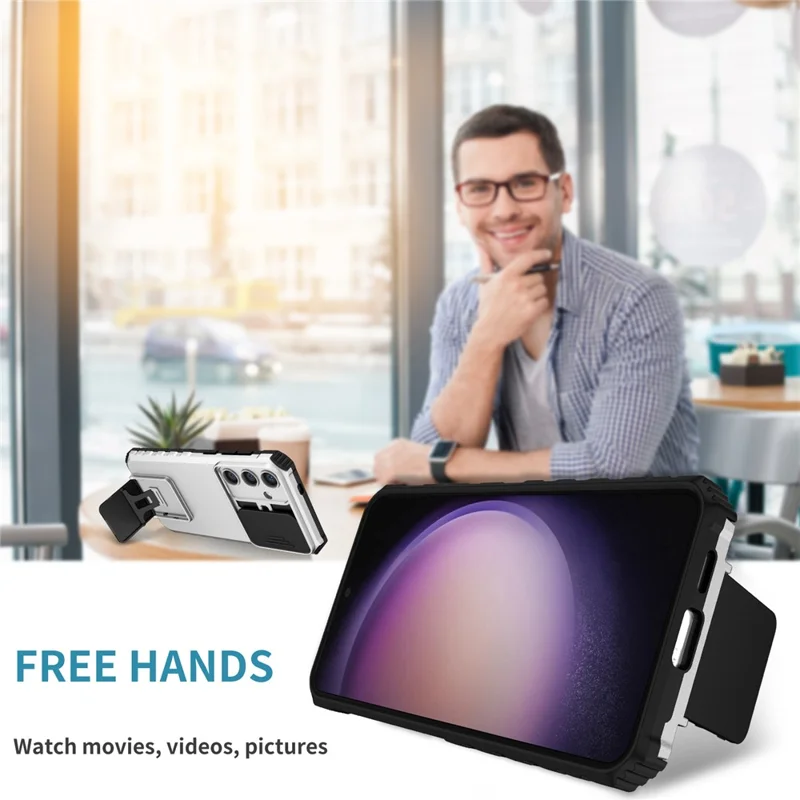 Capa para Samsung Galaxy S25 FE com Câmara Deslizante PC + TPU e Suporte com Pega - Prata