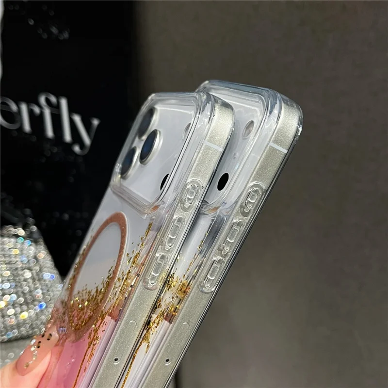 For iPhone 17 Pro Max Magnetic Case Compatible with MagSafe Gold Foil Glitter 2.5mm Epoxy TPU Phone Cover - Green
