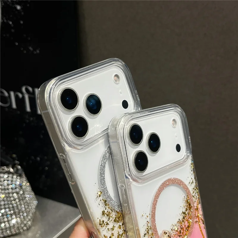 For iPhone 17 Pro Max Magnetic Case Compatible with MagSafe Gold Foil Glitter 2.5mm Epoxy TPU Phone Cover - Green