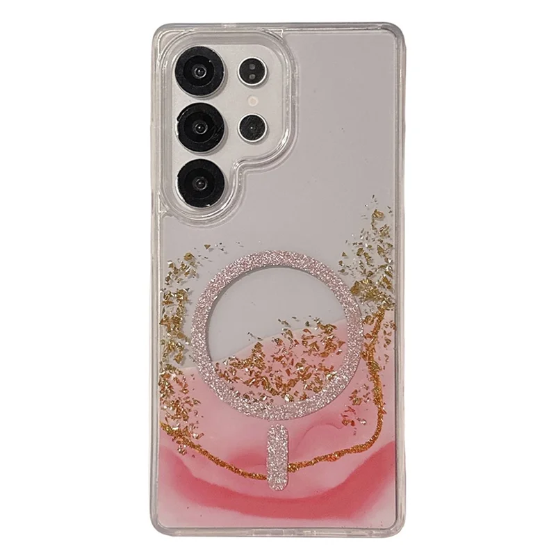 For Samsung Galaxy S24 Ultra Magnetic Case Gold Foil Glitter 2.5mm Epoxy TPU Phone Cover - Red