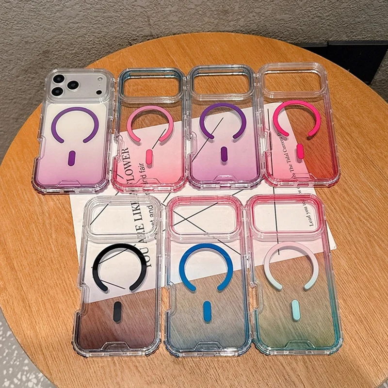 Cover per iPhone 17 Pro Max Compatibile con MagSafe Colore Gradiente TPU + PC Trasparente - Blu Bambino / Rosa