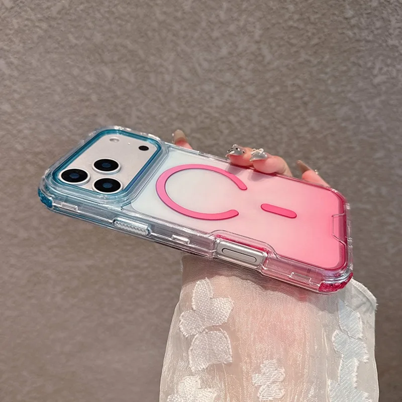 Cover per iPhone 17 Pro Max Compatibile con MagSafe Colore Gradiente TPU + PC Trasparente - Blu Bambino / Rosa