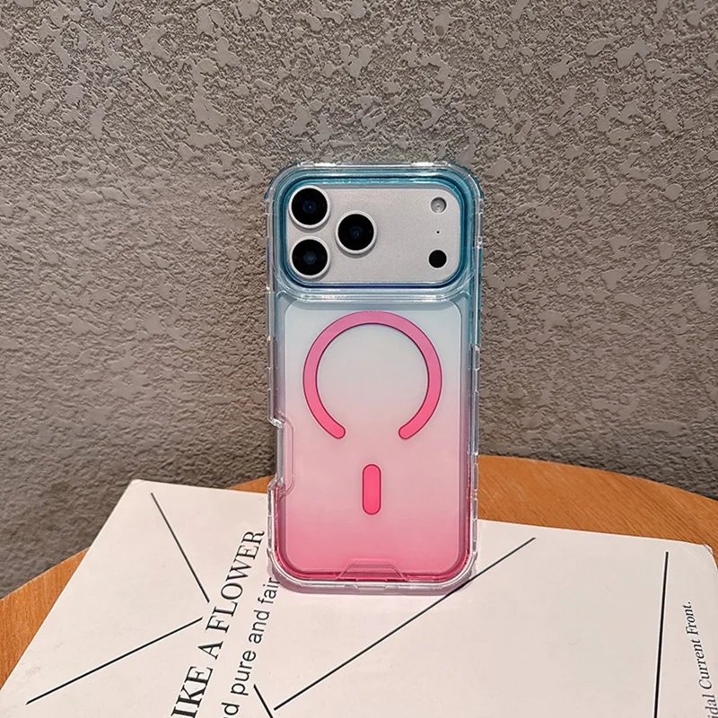 Cover per iPhone 17 Pro Max Compatibile con MagSafe Colore Gradiente TPU + PC Trasparente - Blu Bambino / Rosa