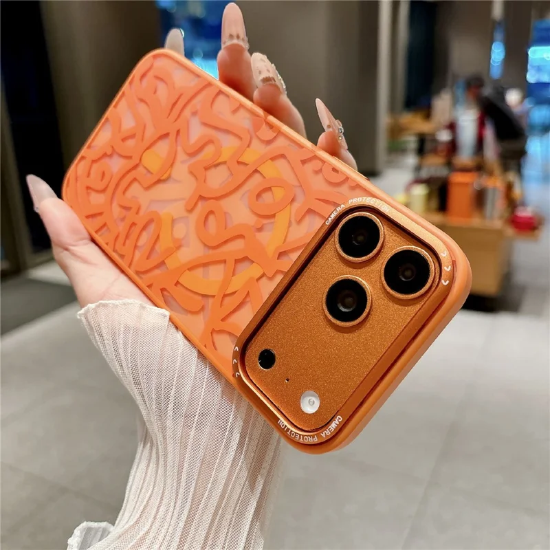 For iPhone 17 Pro Max Magnetic Case Compatible with MagSafe TPU PC Graffiti Phone Cover - Orange
