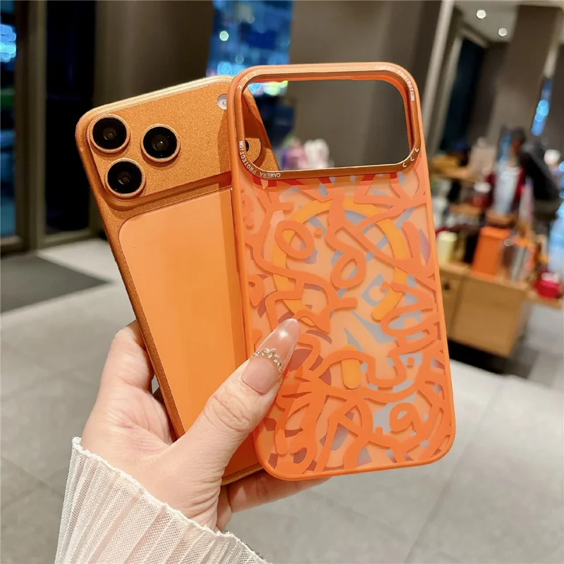 For iPhone 17 Pro Max Magnetic Case Compatible with MagSafe TPU PC Graffiti Phone Cover - Orange