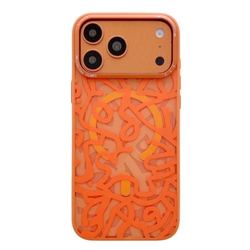 For iPhone 17 Pro Magnetic Case Compatible with MagSafe TPU PC Graffiti Phone Cover - Orange