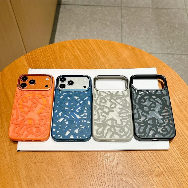 For iPhone 17 Pro Magnetic Case Compatible with MagSafe TPU PC Graffiti Phone Cover - Orange