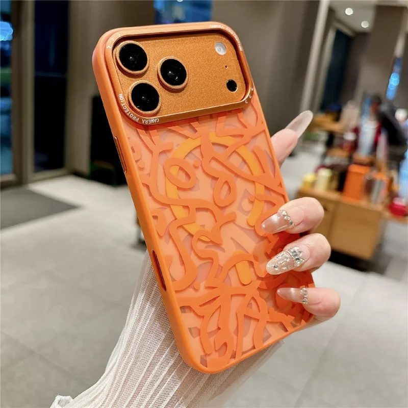 For iPhone 17 Pro Magnetic Case Compatible with MagSafe TPU PC Graffiti Phone Cover - Orange