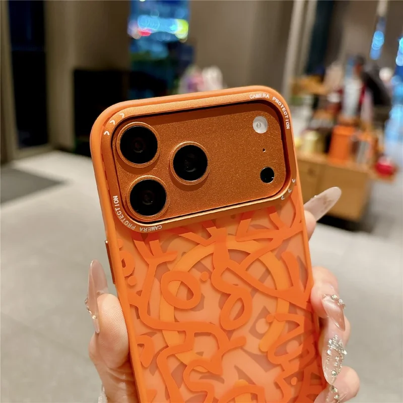 For iPhone 17 Pro Magnetic Case Compatible with MagSafe TPU PC Graffiti Phone Cover - Orange