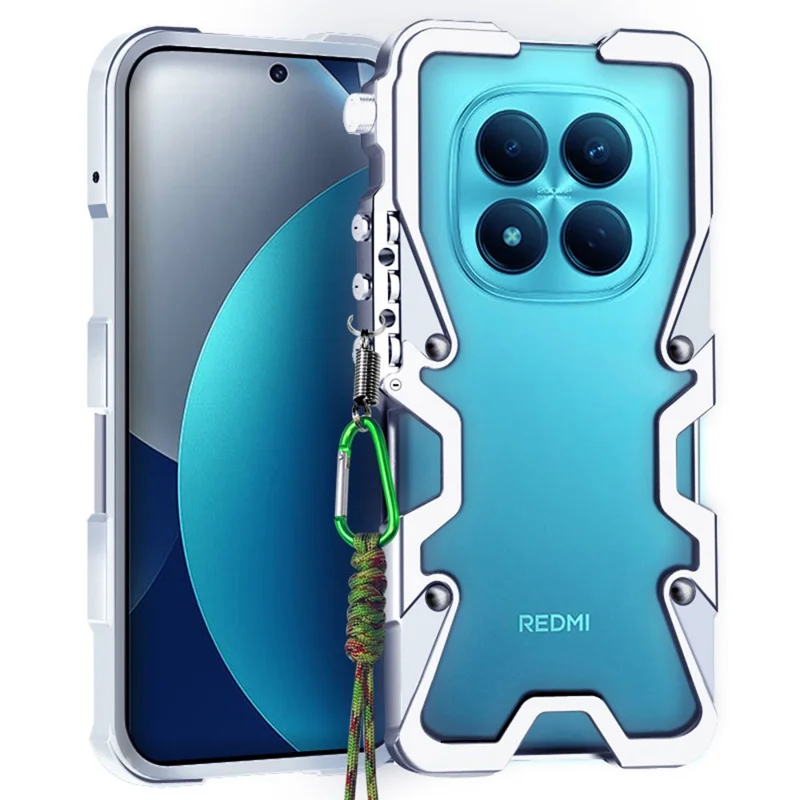 For Xiaomi Redmi Note 15 Pro 4G (Global) Bumper Case Aluminium Alloy Metal Phone Shell Cover with Strap - Silver