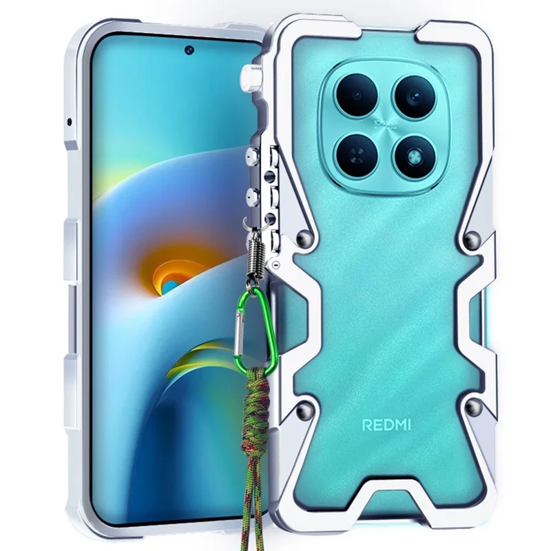 Capa de Borracha em Liga de Alumínio para Xiaomi Redmi Note 15 4G (Global) com Alça - Prata