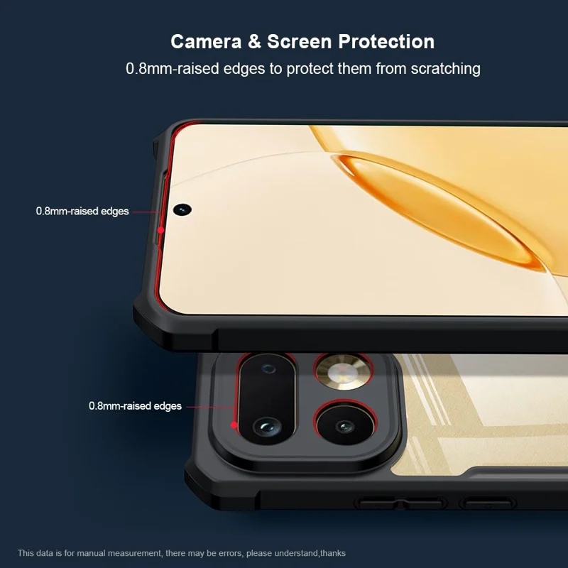 XUNDD Für Realme 16 Pro+ 5G Hülle Sturzsicher TPU + Acryl Transparenter Rücken Handyhülle - Schwarz