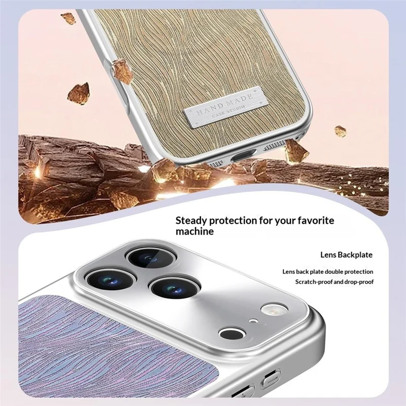 For iPhone 17 Pro Magnetic Case Flowing Water Ripple TPU+PC Shockproof Phone Cover Compatible With Magsafe - Gold