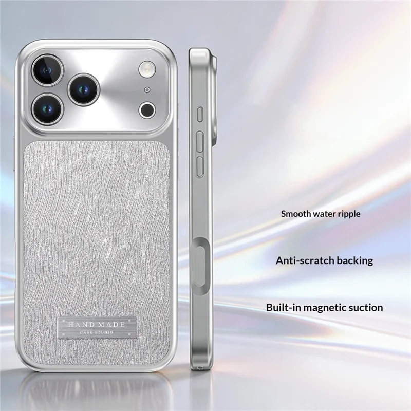 For iPhone 17 Pro Magnetic Case Flowing Water Ripple TPU+PC Shockproof Phone Cover Compatible With Magsafe - Silver
