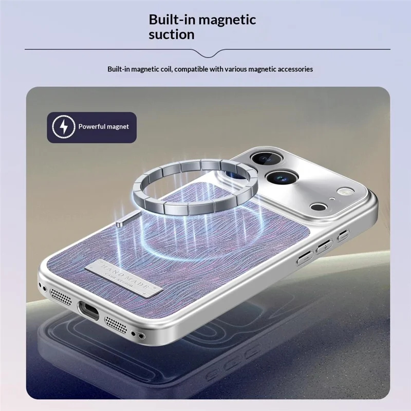 Cover magnetico per iPhone 16 Pro Max con design a increspature d'acqua, custodia antiurto in TPU+PC compatibile con MagSafe - Oro