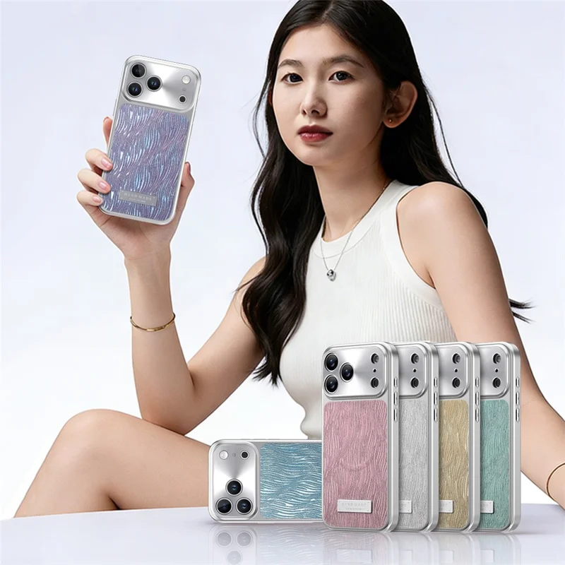 For iPhone 16 Pro Magnetic Case Flowing Water Ripple TPU+PC Shockproof Phone Cover Compatible With Magsafe - Gold