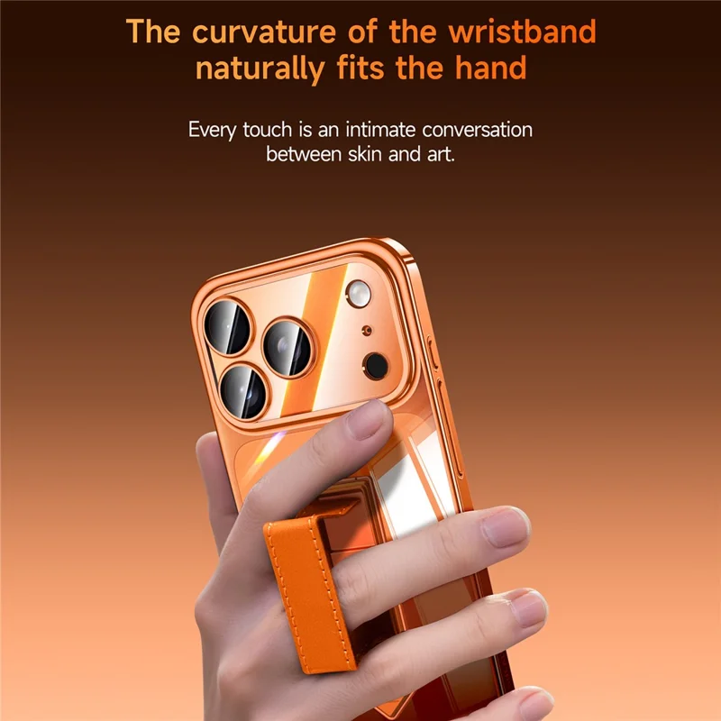 SULADA For iPhone 17 Pro Max Case Ultra Thin Electroplated PC Phone Cover with Wristband Kickstand and Lens Film - Orange