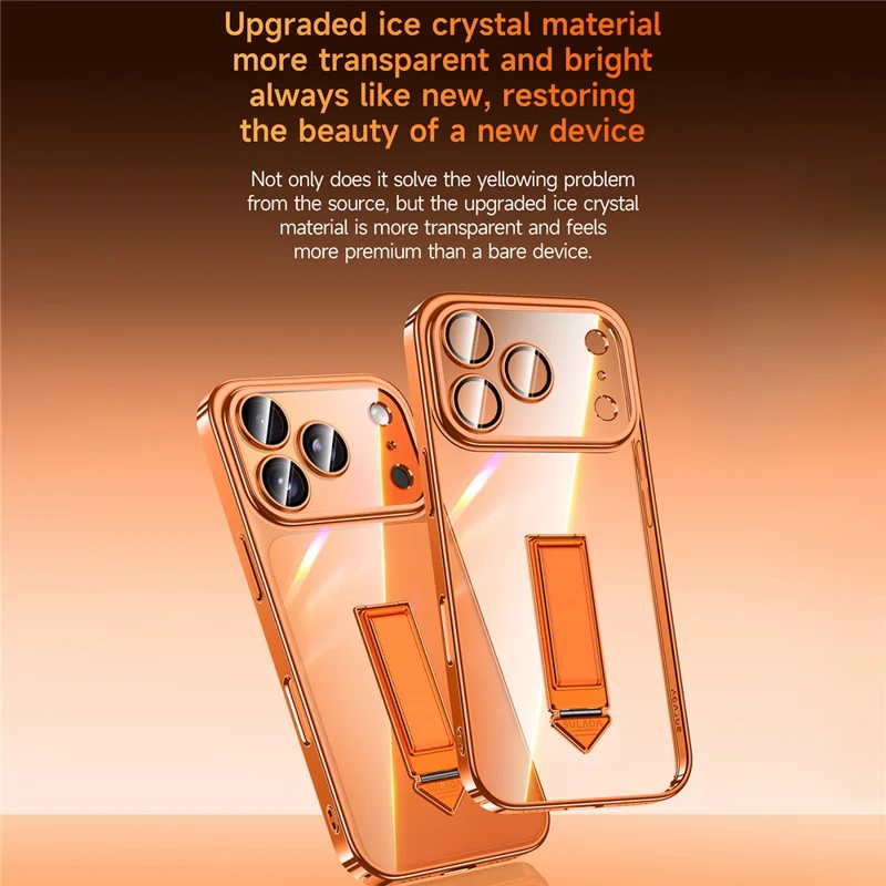 SULADA For iPhone 17 Pro Max Case Ultra Thin Electroplated PC Phone Cover with Wristband Kickstand and Lens Film - Orange