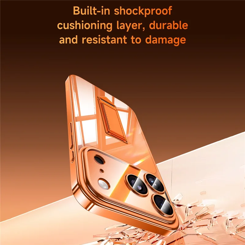 SULADA For iPhone 17 Pro Max Case Ultra Thin Electroplated PC Phone Cover with Wristband Kickstand and Lens Film - Orange