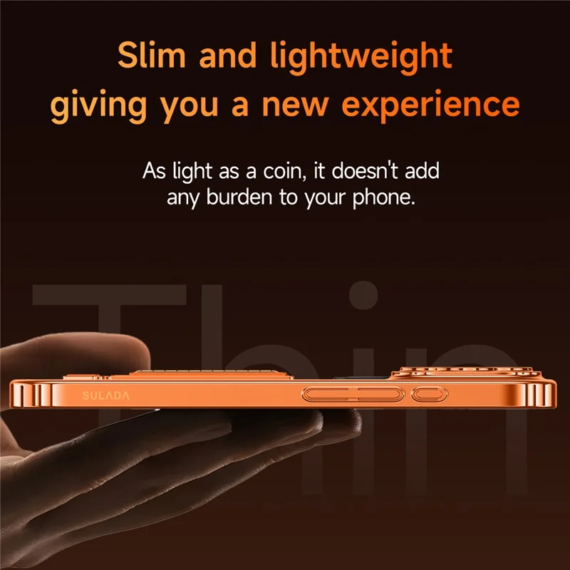 SULADA For iPhone 17 Pro Max Case Ultra Thin Electroplated PC Phone Cover with Wristband Kickstand and Lens Film - Orange