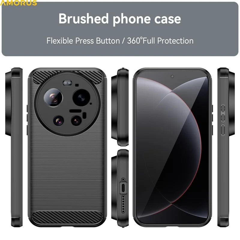 AMORUS For Xiaomi 17 Ultra 5G Case Carbon Fiber Texture Brushed Protective Phone Cover - Black