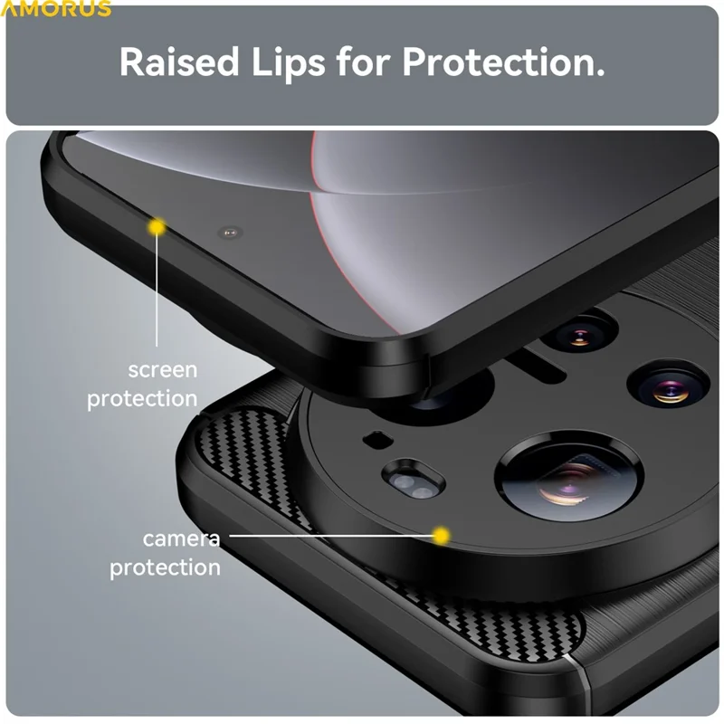 AMORUS For Xiaomi 17 Ultra 5G Case Carbon Fiber Texture Brushed Protective Phone Cover - Black
