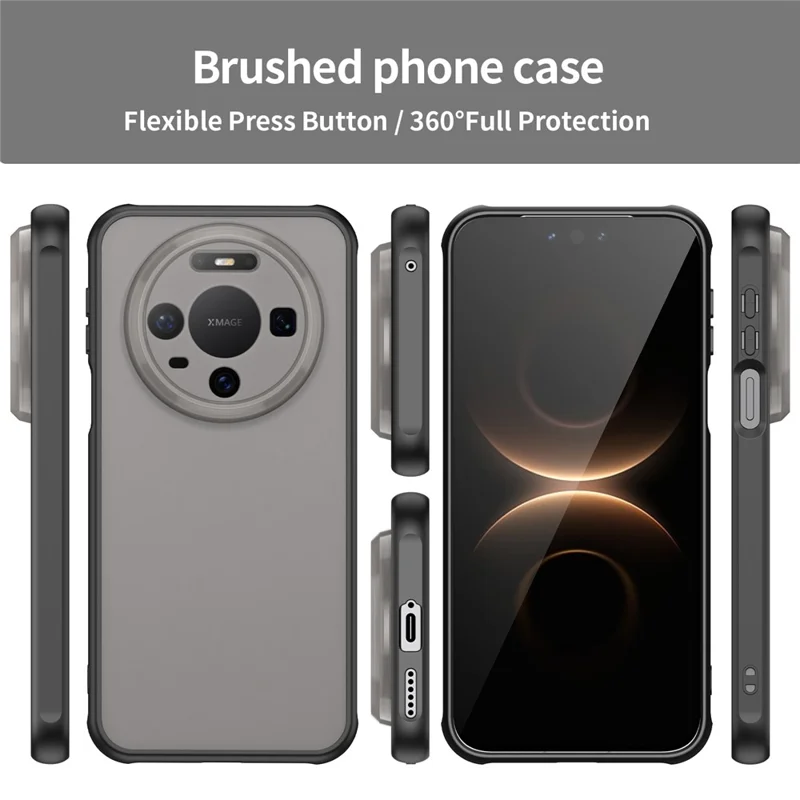 For Huawei Mate 80 Case Drop Proof Airbags Frosted Translucent PC + TPU Phone Back Cover - Black