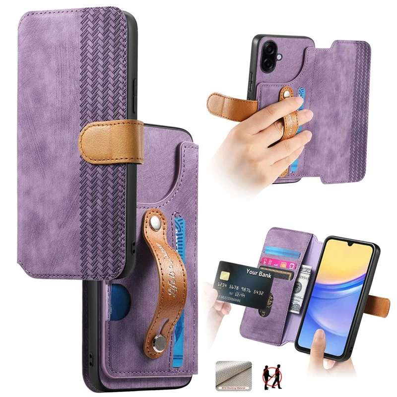 Чехол-кошелек для Samsung Galaxy A07 4G из ретро-кожи с браслетом-подставкой — фиолетовый