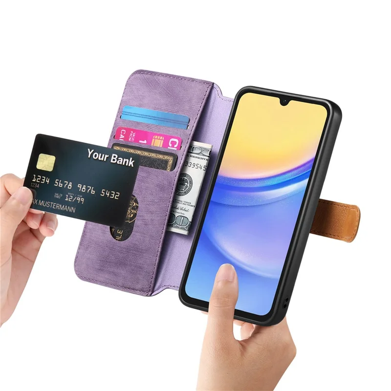 Чехол-кошелек для Samsung Galaxy A07 4G из ретро-кожи с браслетом-подставкой — фиолетовый