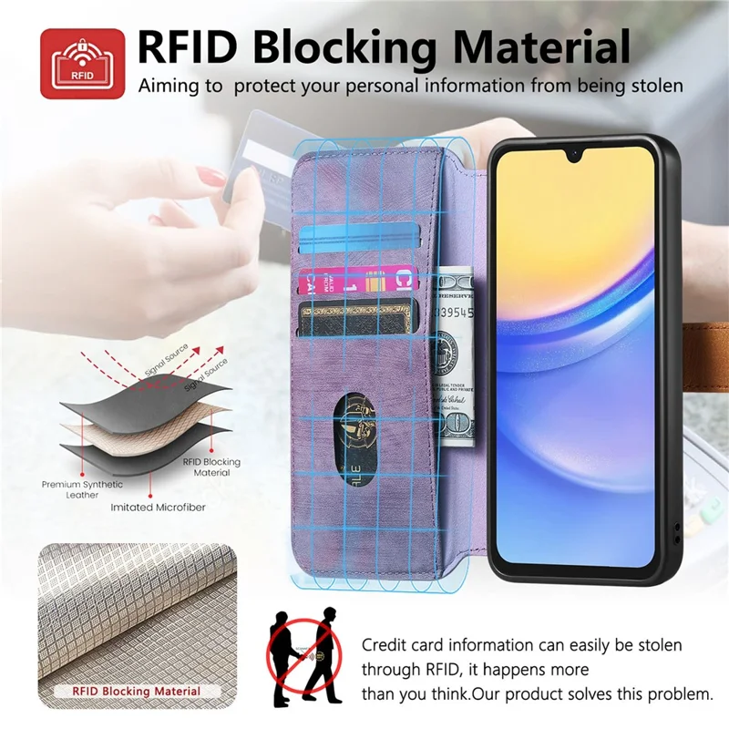 Чехол-кошелек для Samsung Galaxy A07 4G из ретро-кожи с браслетом-подставкой — фиолетовый