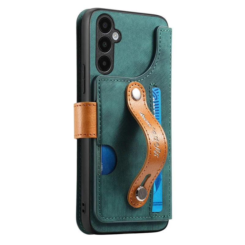 Samsung Galaxy S25 FE Hülle mit Geldbörse, Retro-Leder-Handyhülle mit Armband und Ständer - Grün