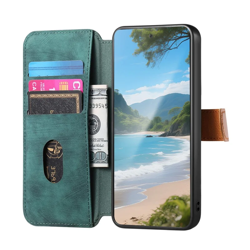 For Samsung Galaxy A06 4G Case Wallet Retro Leather Phone Cover with Wristband Kickstand - Green