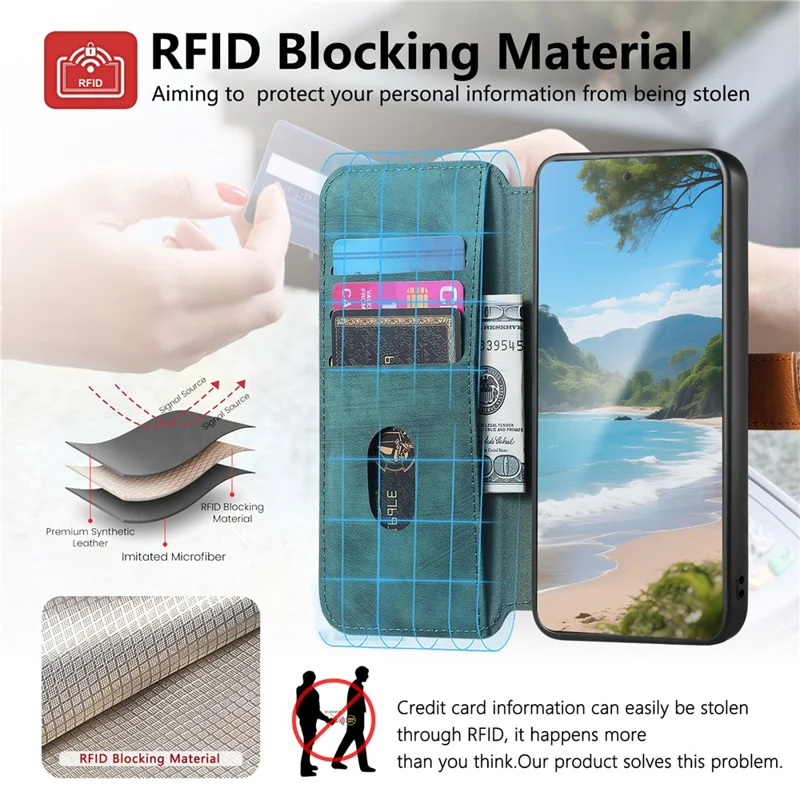 For Samsung Galaxy A06 4G Case Wallet Retro Leather Phone Cover with Wristband Kickstand - Green