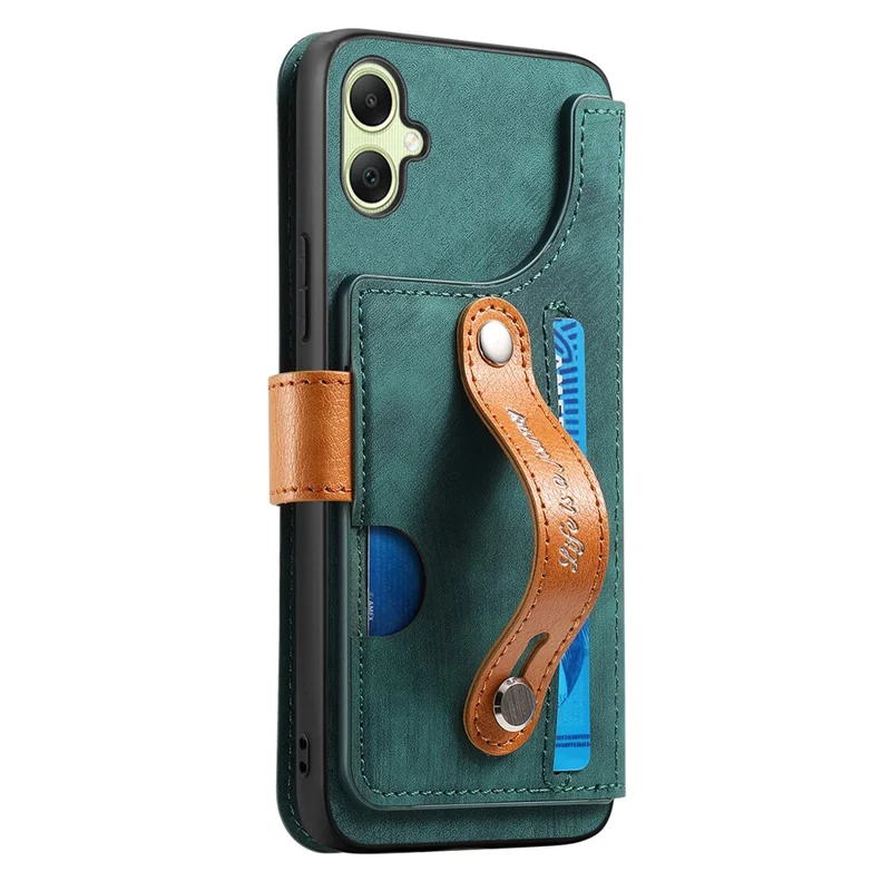For Samsung Galaxy A06 4G Case Wallet Retro Leather Phone Cover with Wristband Kickstand - Green