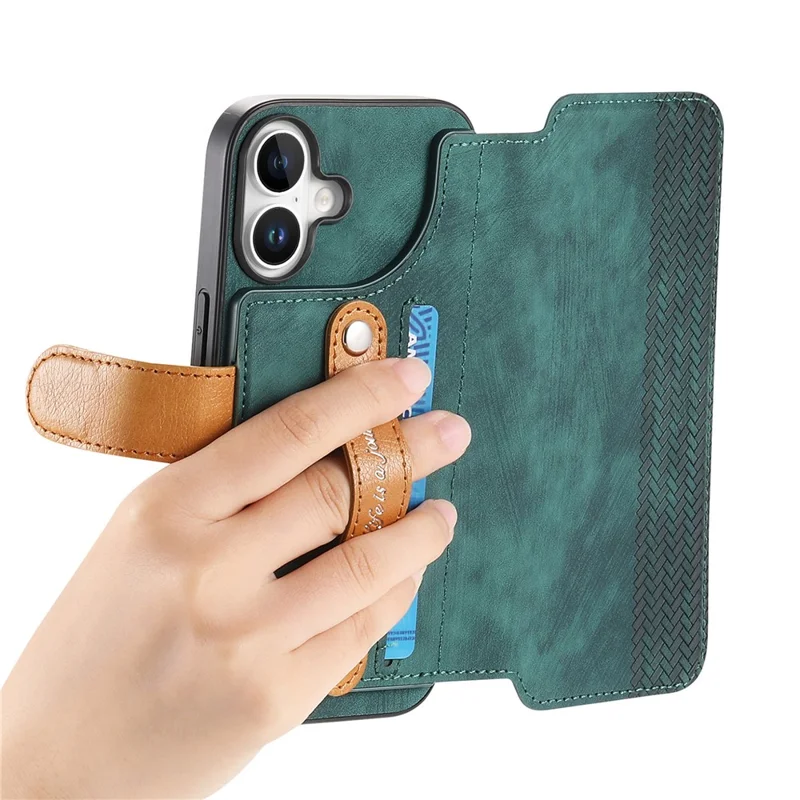 For iPhone 17 Case Wallet Retro Leather Phone Cover with Wristband Kickstand - Green