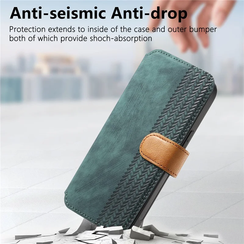 For iPhone 16 Pro Case Wallet Retro Leather Phone Cover with Wristband Kickstand - Green