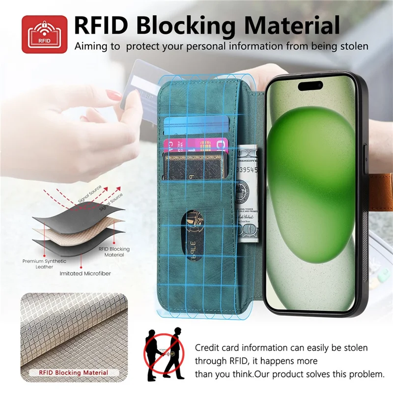 For iPhone 16 Pro Case Wallet Retro Leather Phone Cover with Wristband Kickstand - Green