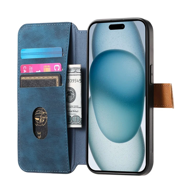 For iPhone 15 Pro Max Case Wallet Retro Leather Phone Cover with Wristband Kickstand - Blue