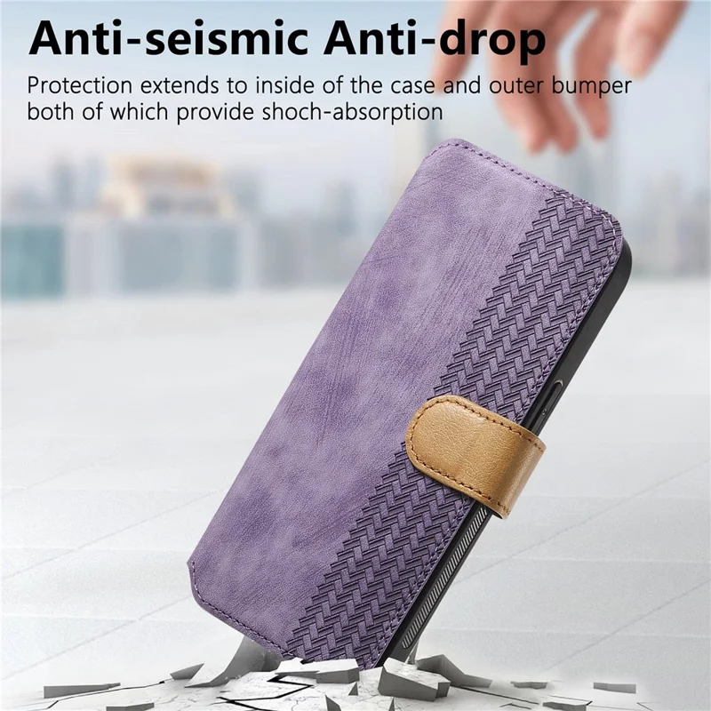 For iPhone 14 Case Wallet Retro Leather Phone Cover with Wristband Kickstand - Purple