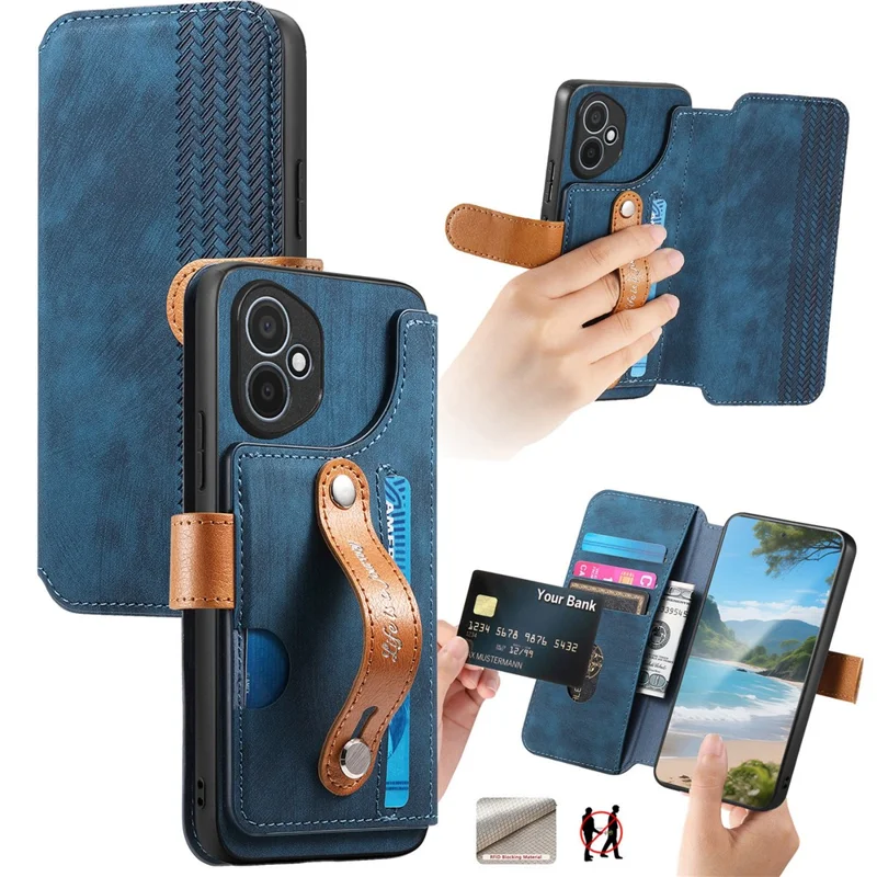 For Honor 400 5G (Global) Case Wallet Retro Leather Phone Cover with Wristband Kickstand - Blue