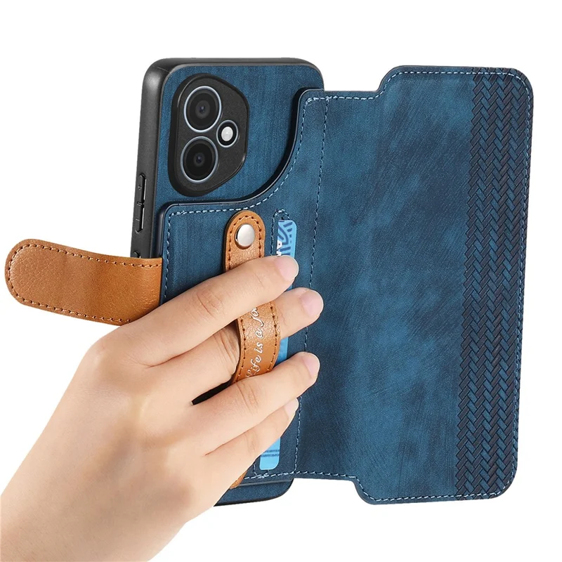 For Honor 400 5G (Global) Case Wallet Retro Leather Phone Cover with Wristband Kickstand - Blue