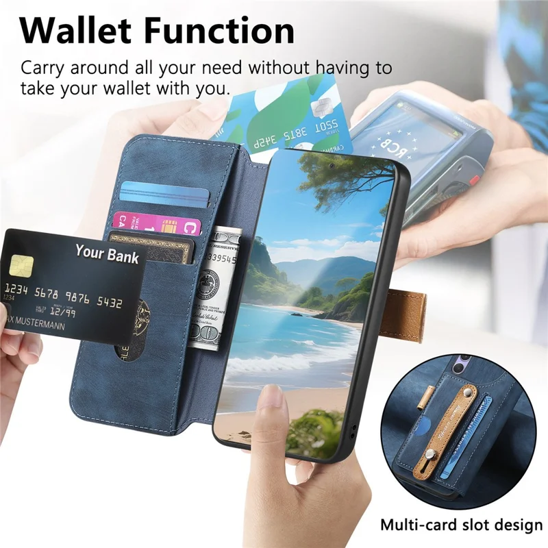 For Honor 400 5G (Global) Case Wallet Retro Leather Phone Cover with Wristband Kickstand - Blue
