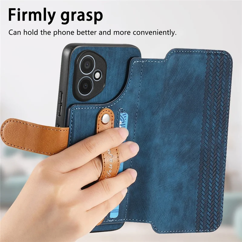 For Honor 400 5G (Global) Case Wallet Retro Leather Phone Cover with Wristband Kickstand - Blue