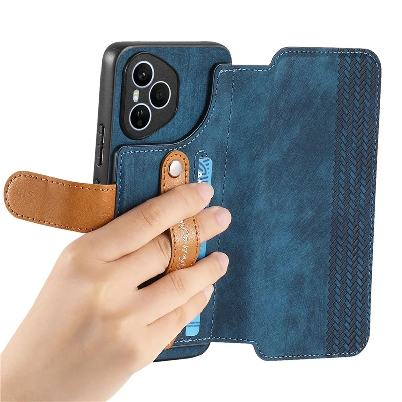 For Honor 400 Pro 5G (Global) Case Wallet Retro Leather Phone Cover with Wristband Kickstand - Blue