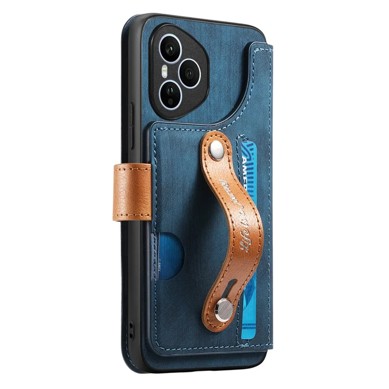 For Honor 400 Pro 5G (Global) Case Wallet Retro Leather Phone Cover with Wristband Kickstand - Blue