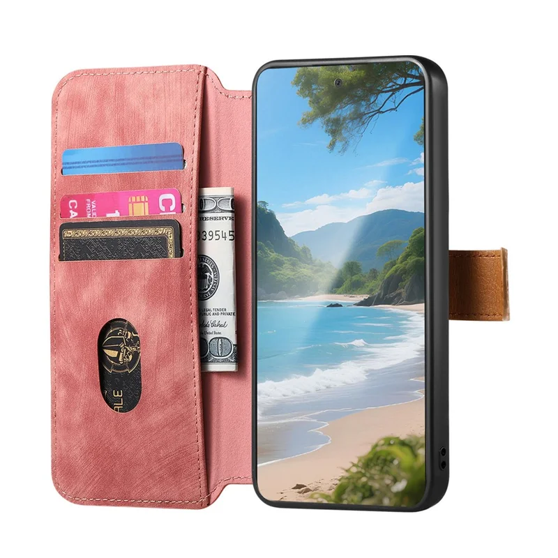 For OnePlus 15 5G Case Wallet Retro Leather Phone Cover with Wristband Kickstand - Pink