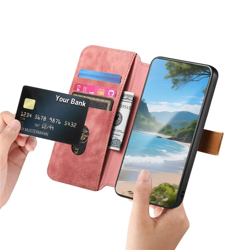 For OnePlus 15 5G Case Wallet Retro Leather Phone Cover with Wristband Kickstand - Pink